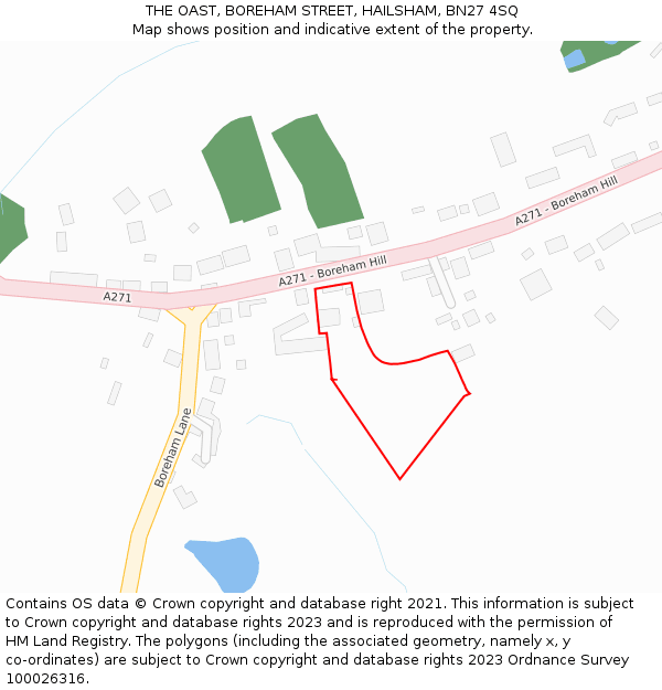 THE OAST, BOREHAM STREET, HAILSHAM, BN27 4SQ: Location map and indicative extent of plot