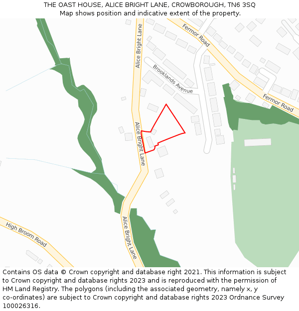 THE OAST HOUSE, ALICE BRIGHT LANE, CROWBOROUGH, TN6 3SQ: Location map and indicative extent of plot