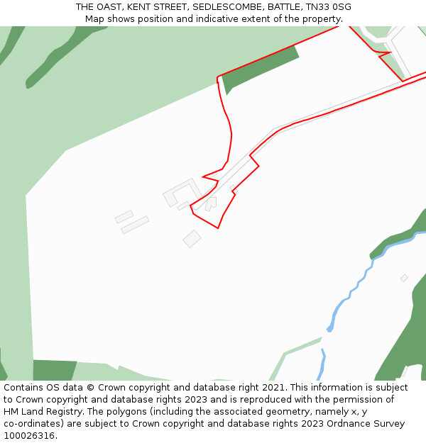 THE OAST, KENT STREET, SEDLESCOMBE, BATTLE, TN33 0SG: Location map and indicative extent of plot