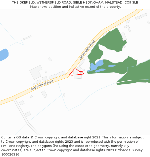 THE OKEFIELD, WETHERSFIELD ROAD, SIBLE HEDINGHAM, HALSTEAD, CO9 3LB: Location map and indicative extent of plot