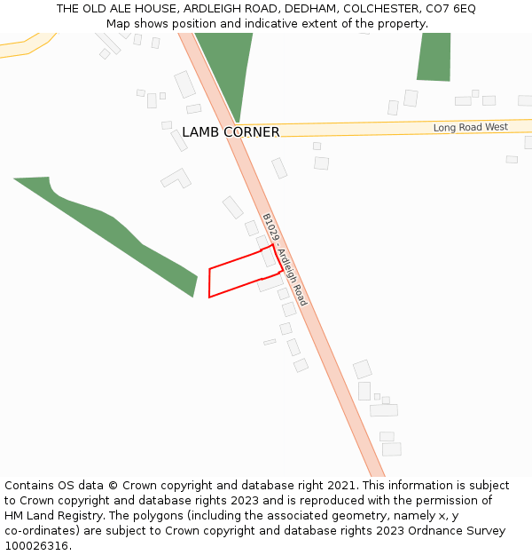 THE OLD ALE HOUSE, ARDLEIGH ROAD, DEDHAM, COLCHESTER, CO7 6EQ: Location map and indicative extent of plot