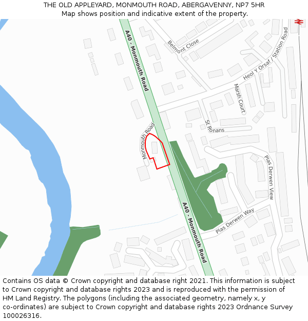 THE OLD APPLEYARD, MONMOUTH ROAD, ABERGAVENNY, NP7 5HR: Location map and indicative extent of plot