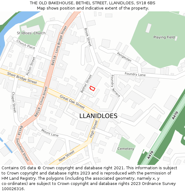 THE OLD BAKEHOUSE, BETHEL STREET, LLANIDLOES, SY18 6BS: Location map and indicative extent of plot