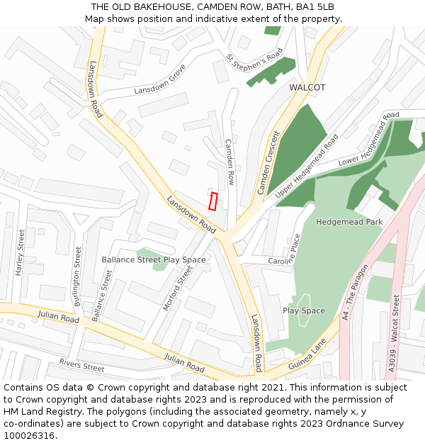 THE OLD BAKEHOUSE, CAMDEN ROW, BATH, BA1 5LB: Location map and indicative extent of plot