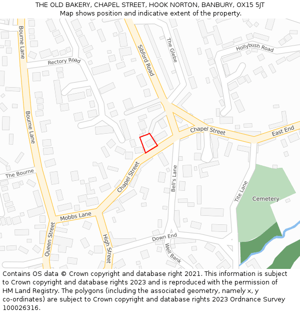 THE OLD BAKERY, CHAPEL STREET, HOOK NORTON, BANBURY, OX15 5JT: Location map and indicative extent of plot