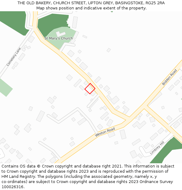 THE OLD BAKERY, CHURCH STREET, UPTON GREY, BASINGSTOKE, RG25 2RA: Location map and indicative extent of plot