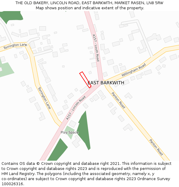 THE OLD BAKERY, LINCOLN ROAD, EAST BARKWITH, MARKET RASEN, LN8 5RW: Location map and indicative extent of plot