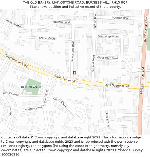 THE OLD BAKERY, LIVINGSTONE ROAD, BURGESS HILL, RH15 8QP: Location map and indicative extent of plot