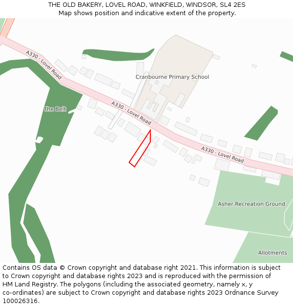 THE OLD BAKERY, LOVEL ROAD, WINKFIELD, WINDSOR, SL4 2ES: Location map and indicative extent of plot