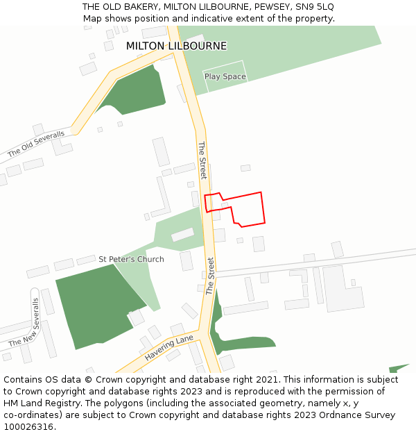 THE OLD BAKERY, MILTON LILBOURNE, PEWSEY, SN9 5LQ: Location map and indicative extent of plot
