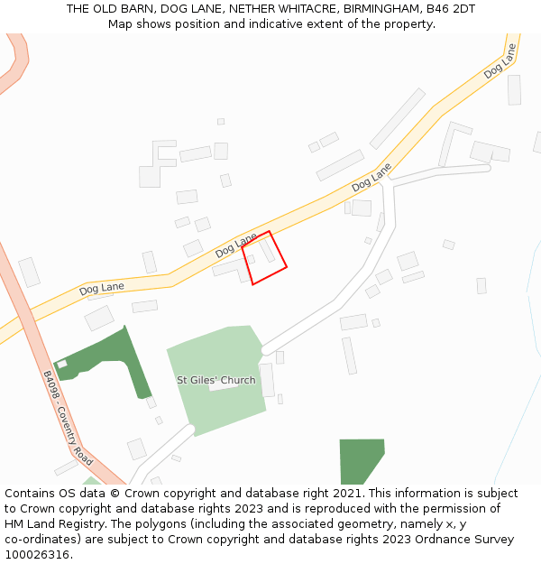 THE OLD BARN, DOG LANE, NETHER WHITACRE, BIRMINGHAM, B46 2DT: Location map and indicative extent of plot