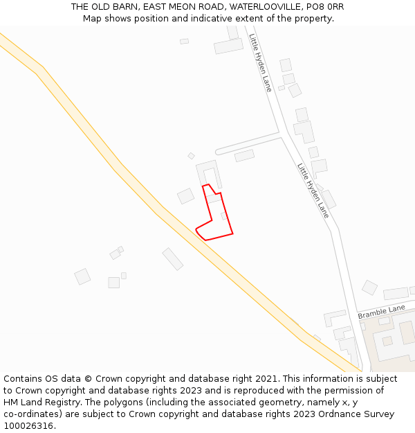 THE OLD BARN, EAST MEON ROAD, WATERLOOVILLE, PO8 0RR: Location map and indicative extent of plot