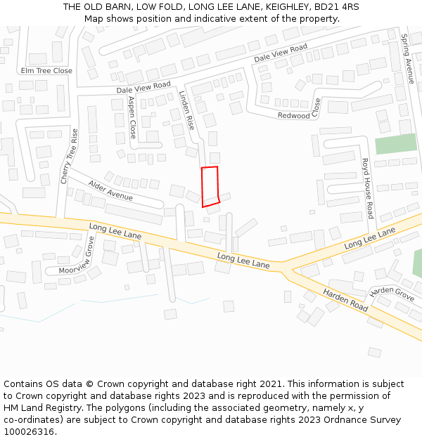 THE OLD BARN, LOW FOLD, LONG LEE LANE, KEIGHLEY, BD21 4RS: Location map and indicative extent of plot