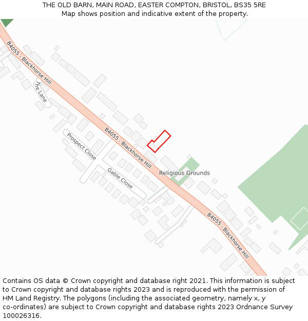 THE OLD BARN, MAIN ROAD, EASTER COMPTON, BRISTOL, BS35 5RE: Location map and indicative extent of plot