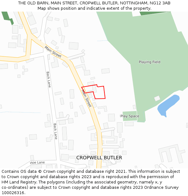 THE OLD BARN, MAIN STREET, CROPWELL BUTLER, NOTTINGHAM, NG12 3AB: Location map and indicative extent of plot