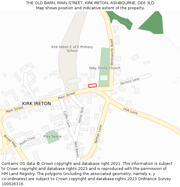 THE OLD BARN, MAIN STREET, KIRK IRETON, ASHBOURNE, DE6 3LD: Location map and indicative extent of plot