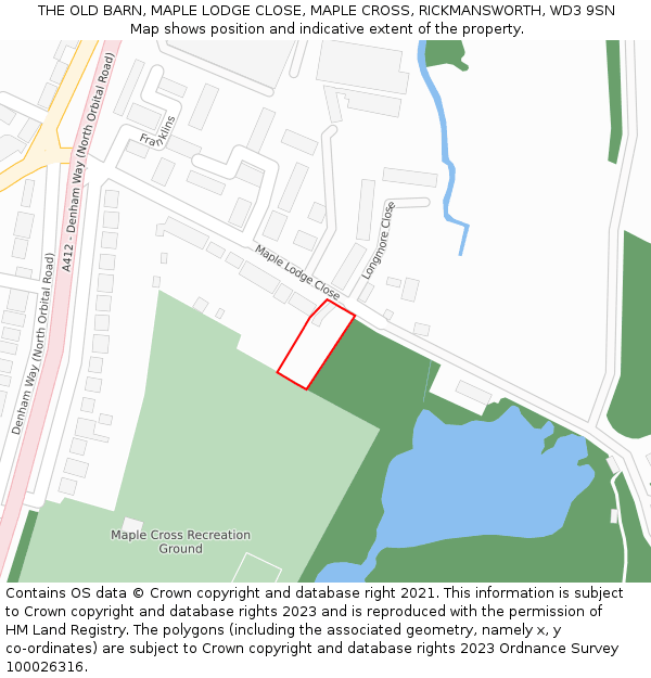 THE OLD BARN, MAPLE LODGE CLOSE, MAPLE CROSS, RICKMANSWORTH, WD3 9SN: Location map and indicative extent of plot
