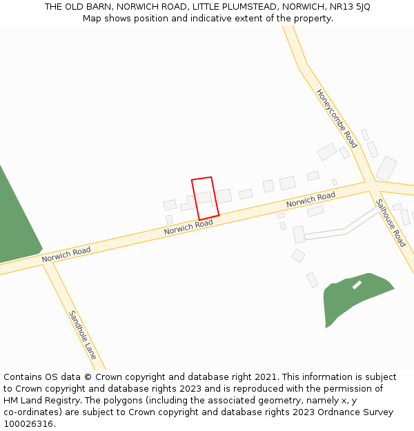 THE OLD BARN, NORWICH ROAD, LITTLE PLUMSTEAD, NORWICH, NR13 5JQ: Location map and indicative extent of plot