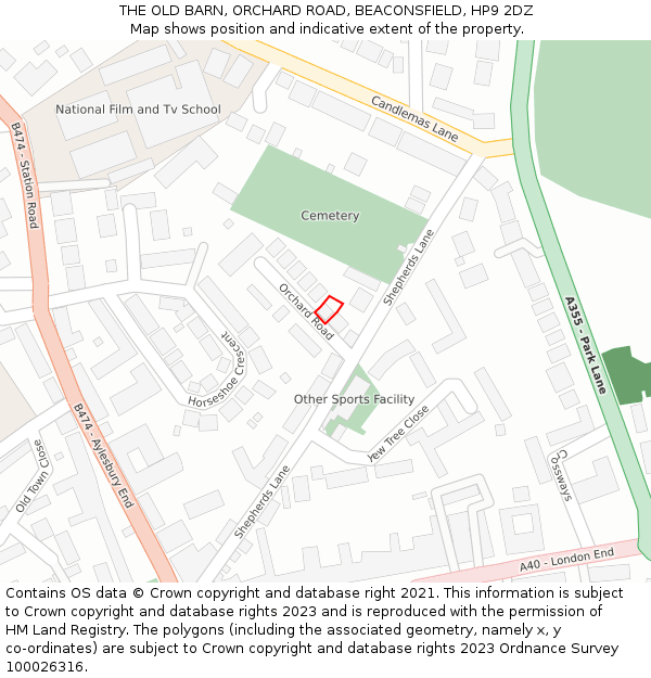 THE OLD BARN, ORCHARD ROAD, BEACONSFIELD, HP9 2DZ: Location map and indicative extent of plot