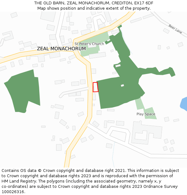 THE OLD BARN, ZEAL MONACHORUM, CREDITON, EX17 6DF: Location map and indicative extent of plot