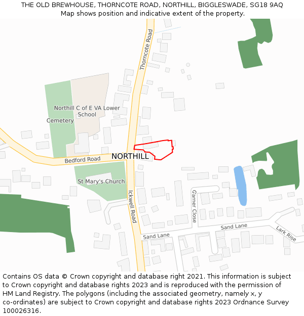 THE OLD BREWHOUSE, THORNCOTE ROAD, NORTHILL, BIGGLESWADE, SG18 9AQ: Location map and indicative extent of plot