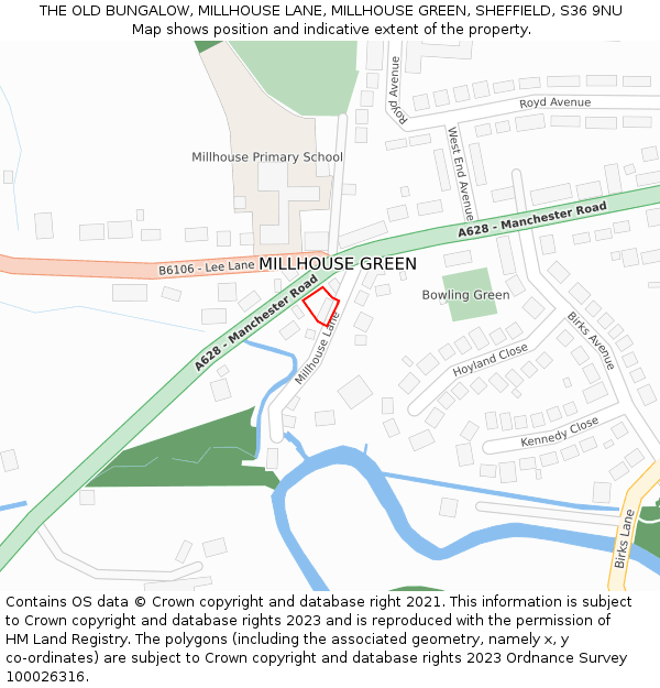 THE OLD BUNGALOW, MILLHOUSE LANE, MILLHOUSE GREEN, SHEFFIELD, S36 9NU: Location map and indicative extent of plot