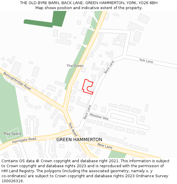 THE OLD BYRE BARN, BACK LANE, GREEN HAMMERTON, YORK, YO26 8BH: Location map and indicative extent of plot
