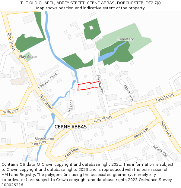 THE OLD CHAPEL, ABBEY STREET, CERNE ABBAS, DORCHESTER, DT2 7JQ: Location map and indicative extent of plot