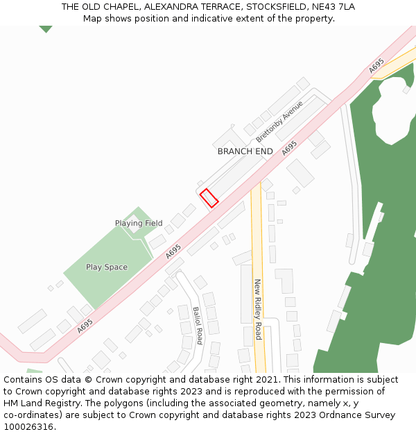 THE OLD CHAPEL, ALEXANDRA TERRACE, STOCKSFIELD, NE43 7LA: Location map and indicative extent of plot