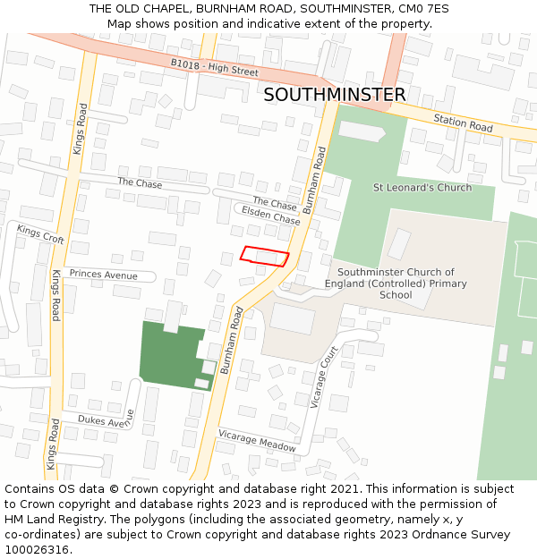THE OLD CHAPEL, BURNHAM ROAD, SOUTHMINSTER, CM0 7ES: Location map and indicative extent of plot