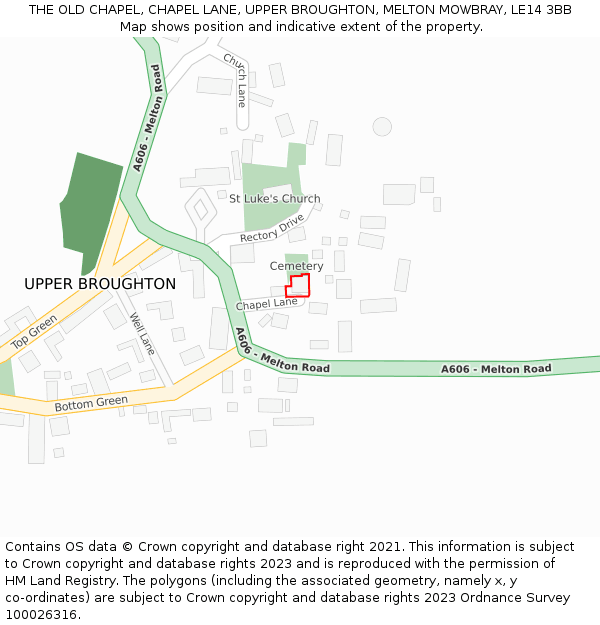 THE OLD CHAPEL, CHAPEL LANE, UPPER BROUGHTON, MELTON MOWBRAY, LE14 3BB: Location map and indicative extent of plot