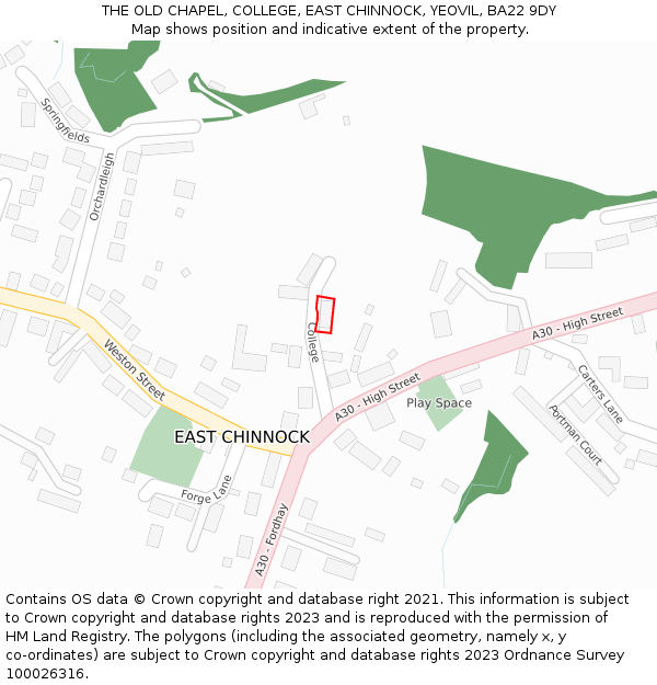 THE OLD CHAPEL, COLLEGE, EAST CHINNOCK, YEOVIL, BA22 9DY: Location map and indicative extent of plot