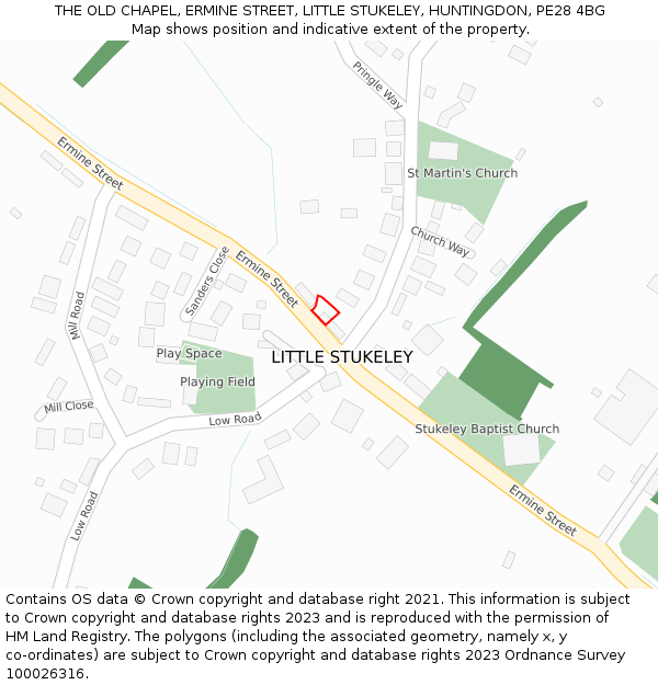 THE OLD CHAPEL, ERMINE STREET, LITTLE STUKELEY, HUNTINGDON, PE28 4BG: Location map and indicative extent of plot