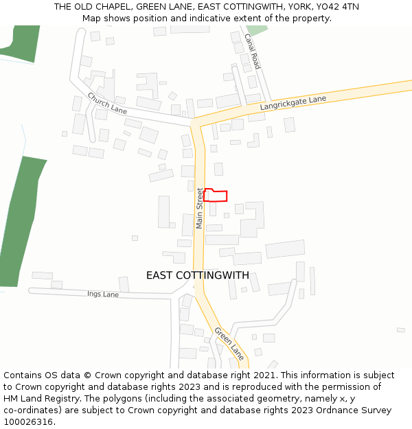 THE OLD CHAPEL, GREEN LANE, EAST COTTINGWITH, YORK, YO42 4TN: Location map and indicative extent of plot