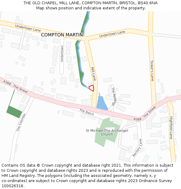 THE OLD CHAPEL, MILL LANE, COMPTON MARTIN, BRISTOL, BS40 6NA: Location map and indicative extent of plot