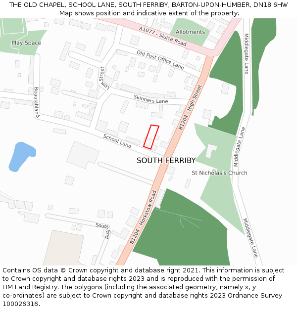THE OLD CHAPEL, SCHOOL LANE, SOUTH FERRIBY, BARTON-UPON-HUMBER, DN18 6HW: Location map and indicative extent of plot