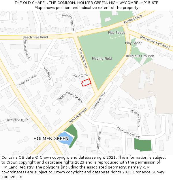 THE OLD CHAPEL, THE COMMON, HOLMER GREEN, HIGH WYCOMBE, HP15 6TB: Location map and indicative extent of plot