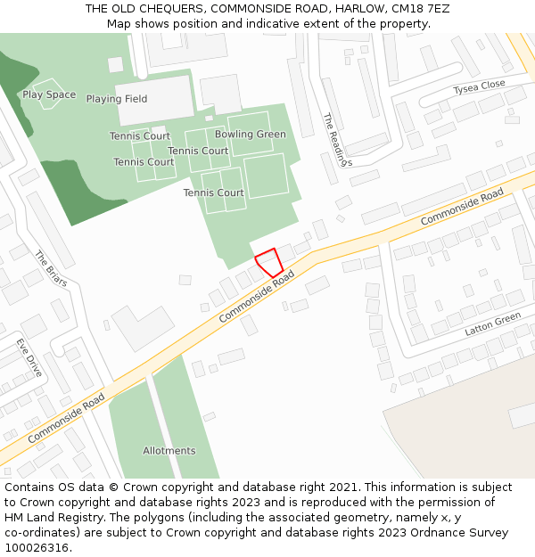 THE OLD CHEQUERS, COMMONSIDE ROAD, HARLOW, CM18 7EZ: Location map and indicative extent of plot