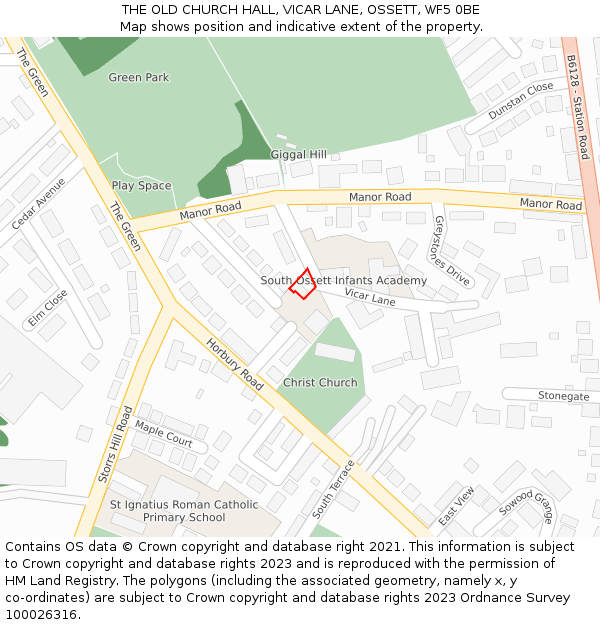 THE OLD CHURCH HALL, VICAR LANE, OSSETT, WF5 0BE: Location map and indicative extent of plot