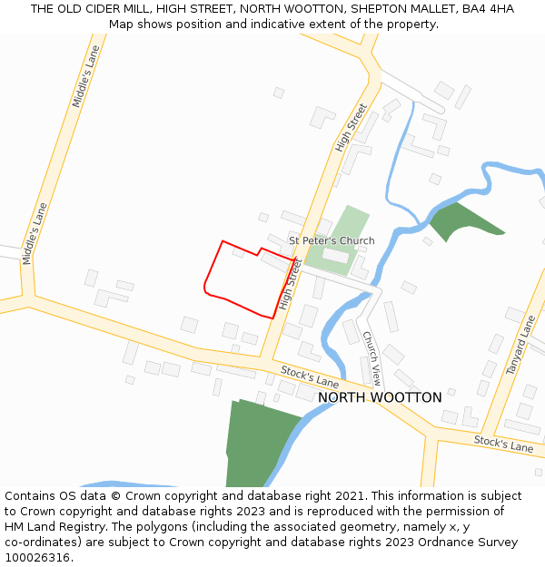 THE OLD CIDER MILL, HIGH STREET, NORTH WOOTTON, SHEPTON MALLET, BA4 4HA: Location map and indicative extent of plot