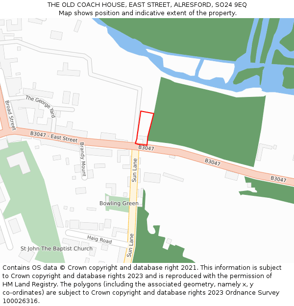 THE OLD COACH HOUSE, EAST STREET, ALRESFORD, SO24 9EQ: Location map and indicative extent of plot