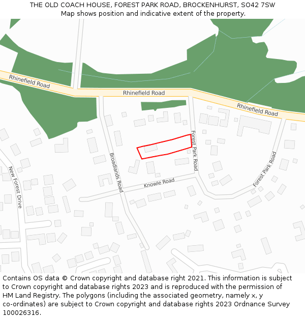 THE OLD COACH HOUSE, FOREST PARK ROAD, BROCKENHURST, SO42 7SW: Location map and indicative extent of plot