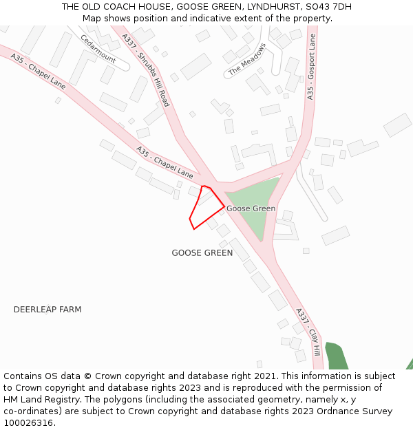 THE OLD COACH HOUSE, GOOSE GREEN, LYNDHURST, SO43 7DH: Location map and indicative extent of plot