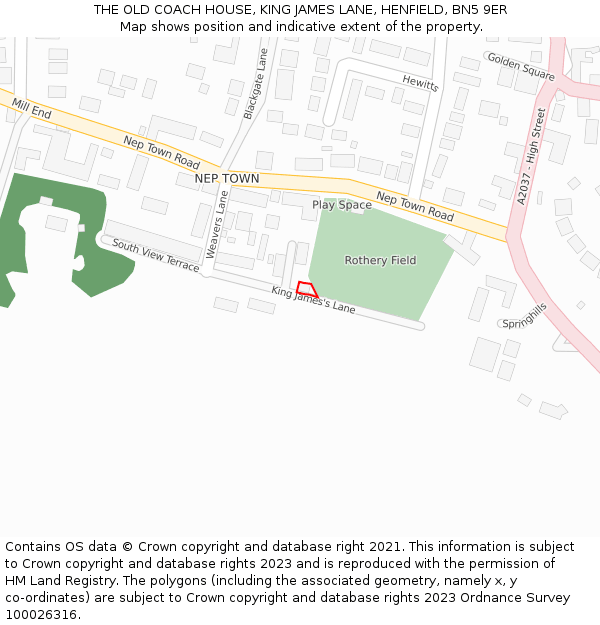THE OLD COACH HOUSE, KING JAMES LANE, HENFIELD, BN5 9ER: Location map and indicative extent of plot