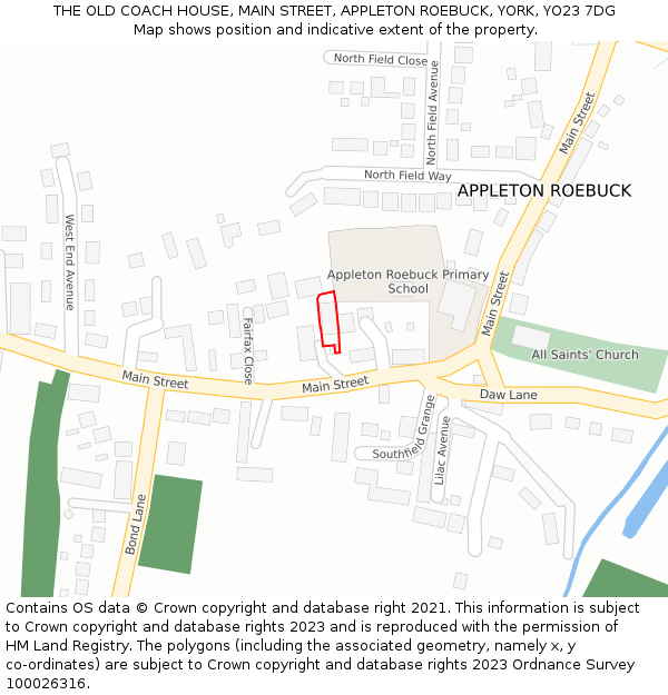 THE OLD COACH HOUSE, MAIN STREET, APPLETON ROEBUCK, YORK, YO23 7DG: Location map and indicative extent of plot