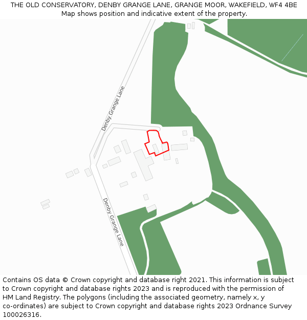 THE OLD CONSERVATORY, DENBY GRANGE LANE, GRANGE MOOR, WAKEFIELD, WF4 4BE: Location map and indicative extent of plot