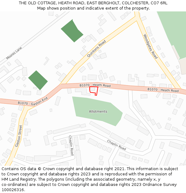THE OLD COTTAGE, HEATH ROAD, EAST BERGHOLT, COLCHESTER, CO7 6RL: Location map and indicative extent of plot