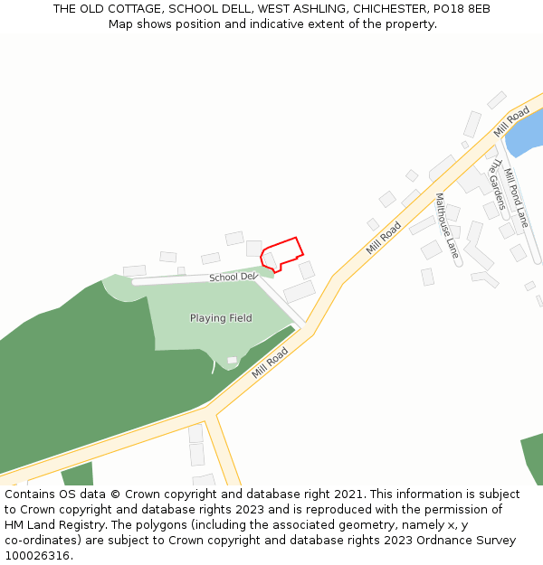 THE OLD COTTAGE, SCHOOL DELL, WEST ASHLING, CHICHESTER, PO18 8EB: Location map and indicative extent of plot