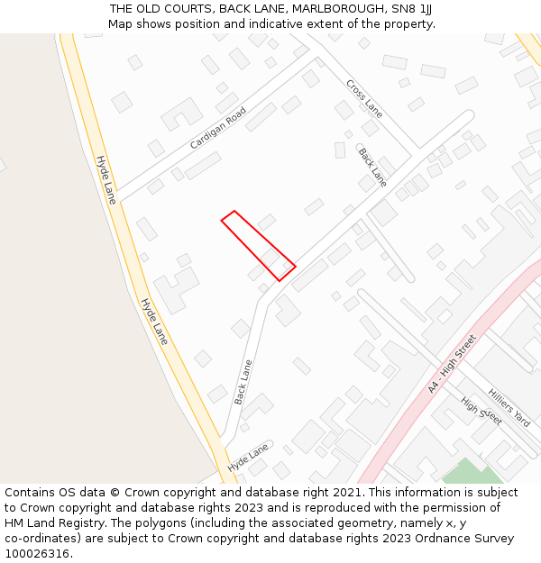 THE OLD COURTS, BACK LANE, MARLBOROUGH, SN8 1JJ: Location map and indicative extent of plot