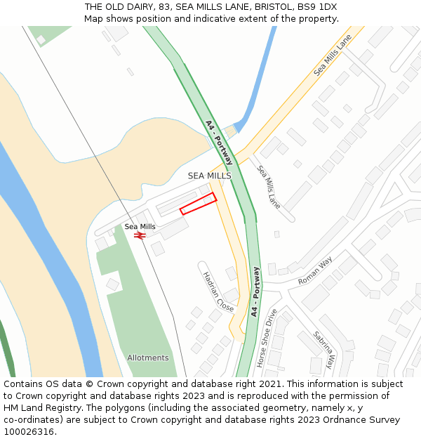 THE OLD DAIRY, 83, SEA MILLS LANE, BRISTOL, BS9 1DX: Location map and indicative extent of plot